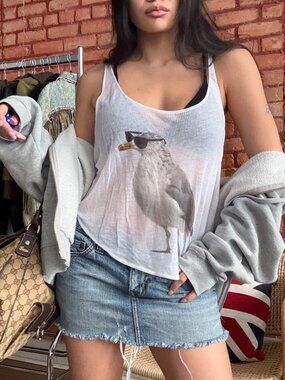 Y2K Wildfox Seagull Graphic Ribbed Tank Beachy Indie Sleaze